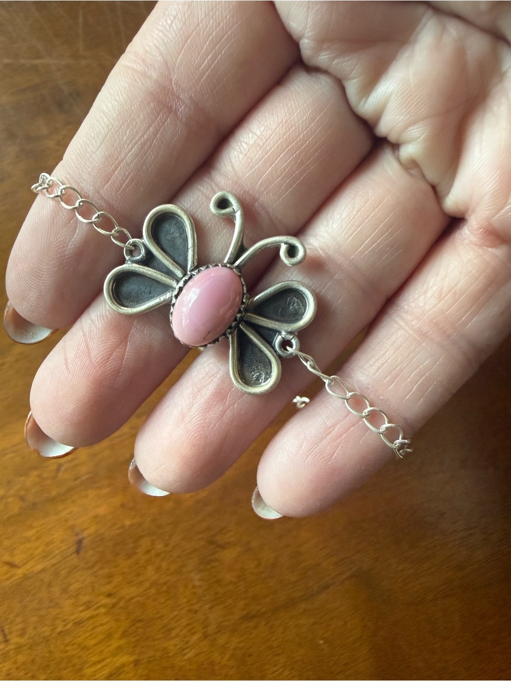 Sterling Silver 925 Pink Conch Butterfly Adjustable Bracelet